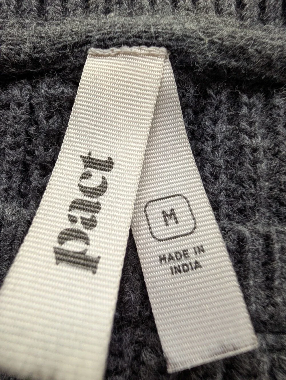 PACT Organic Cotton Chunky Knit Cropped Boxy Sweater Charcoal Grey Medium